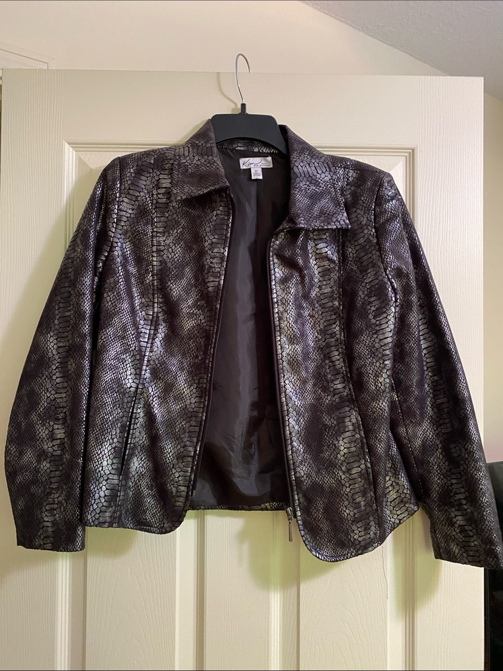 Karen Scott Black Snake-Print Faux Leather Jacket